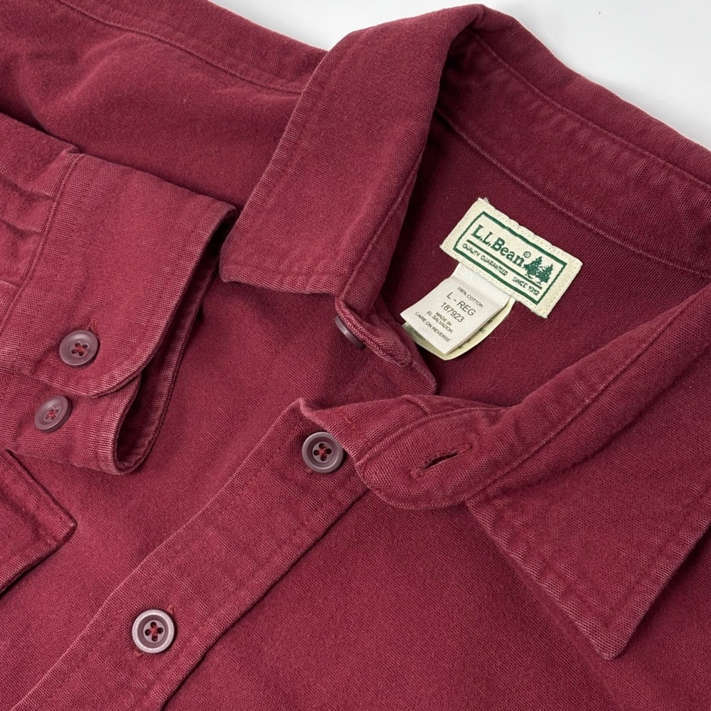 L.L.Bean Chamois Cloth Shirt Mens Large Red Button Up Cotton Work Casual